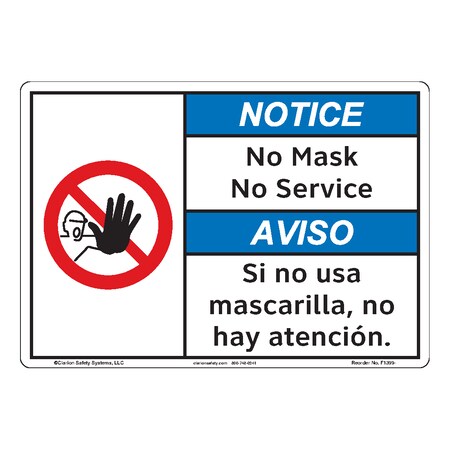 ANSI/ISO Compliant Notice/No Mask No Service Safety Signs Indoor/Outdoor Plastic (BJ) 10 X 7